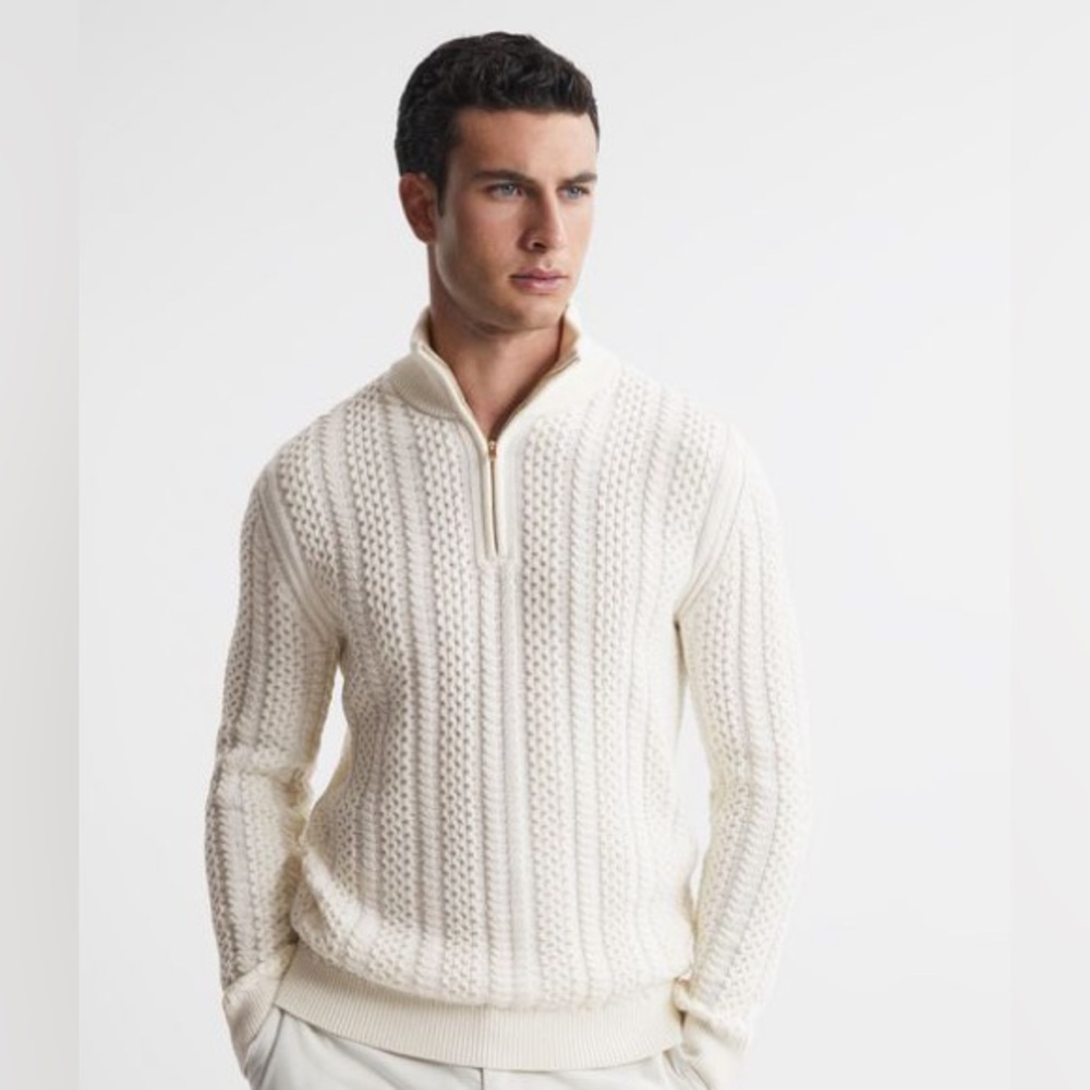 Reiss BANTHAM
CABLE KNIT HALF-ZIP FUNNEL NECK JUMPER